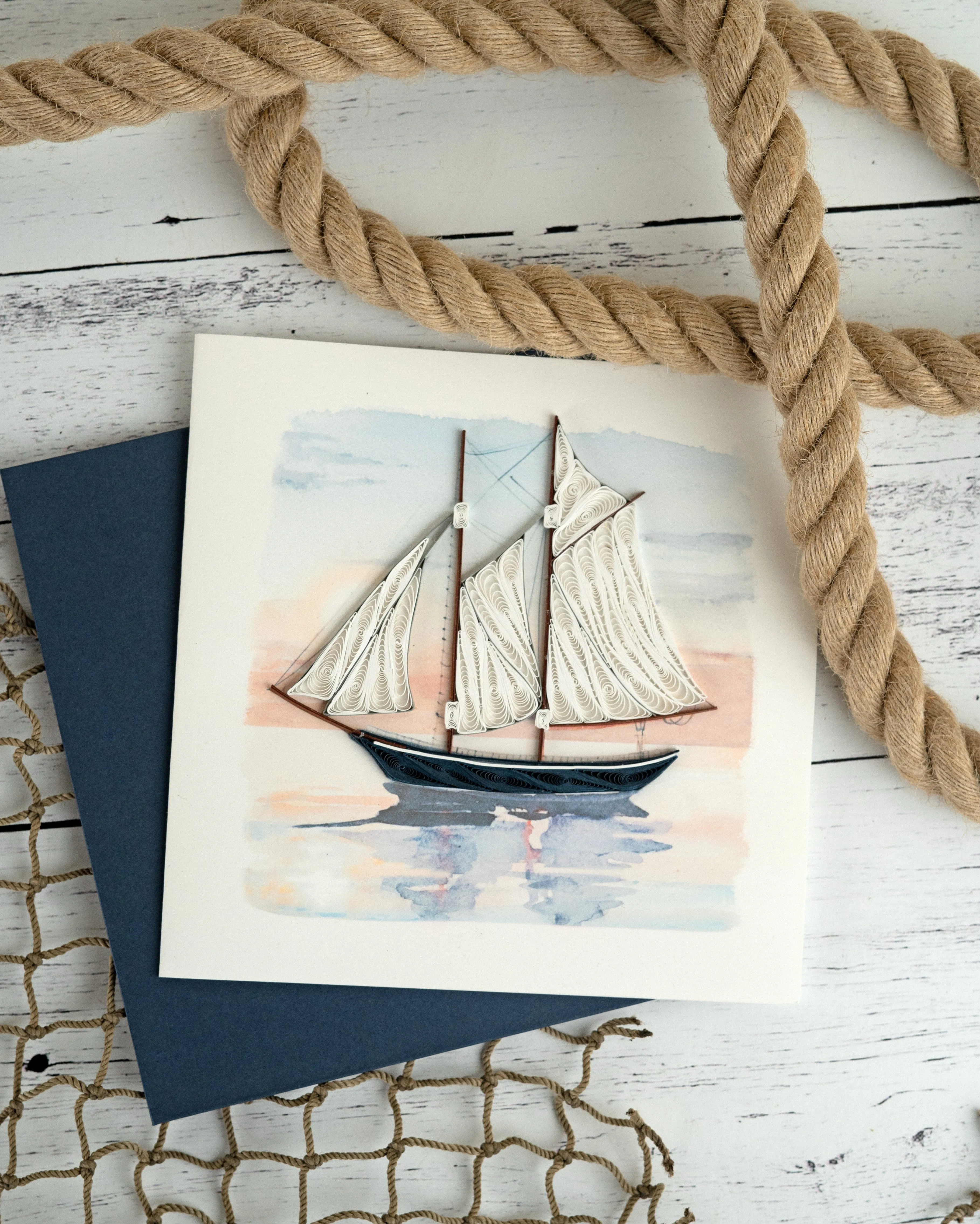 Quilled Schooner at Sunset Greeting Card