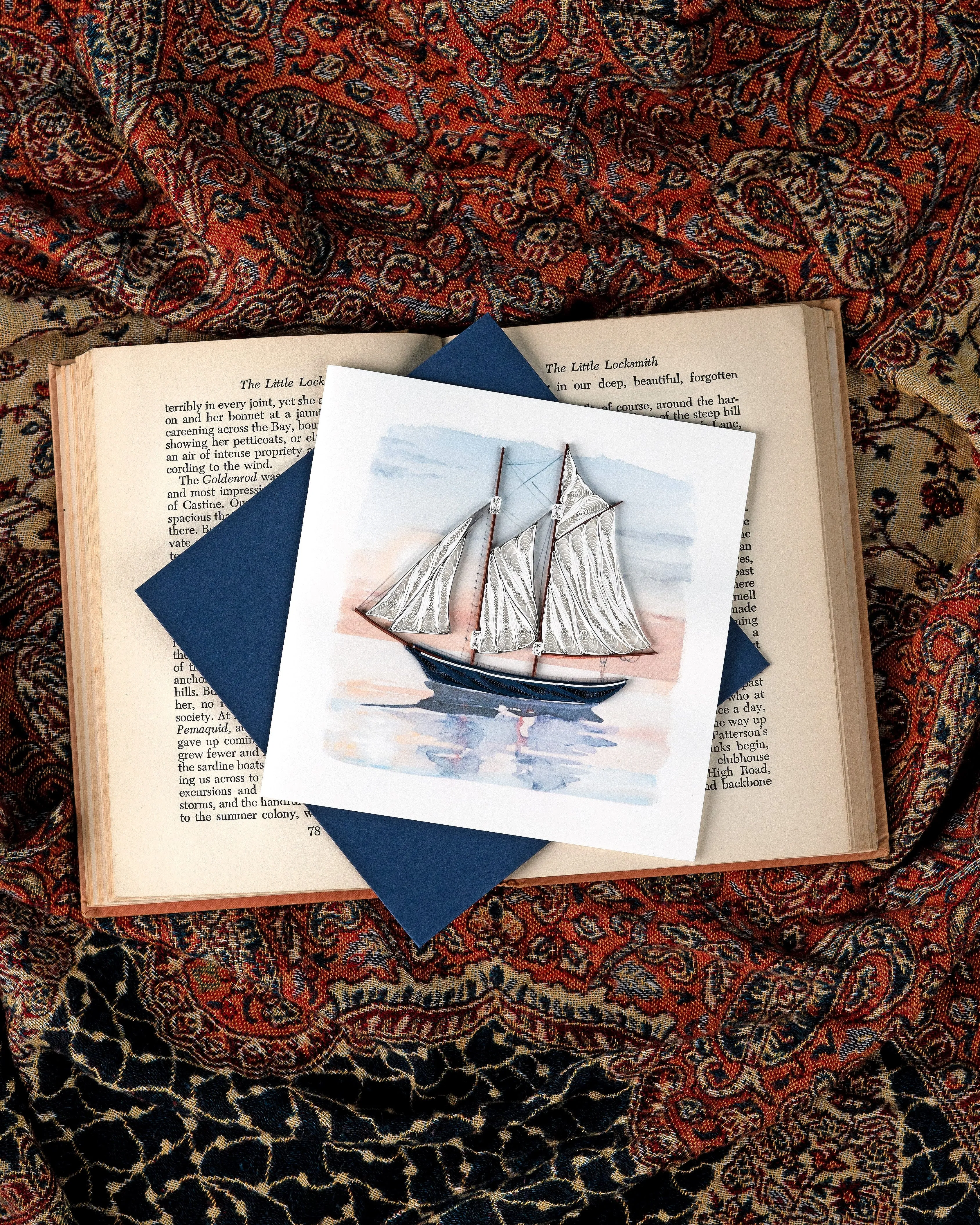Quilled Schooner at Sunset Greeting Card