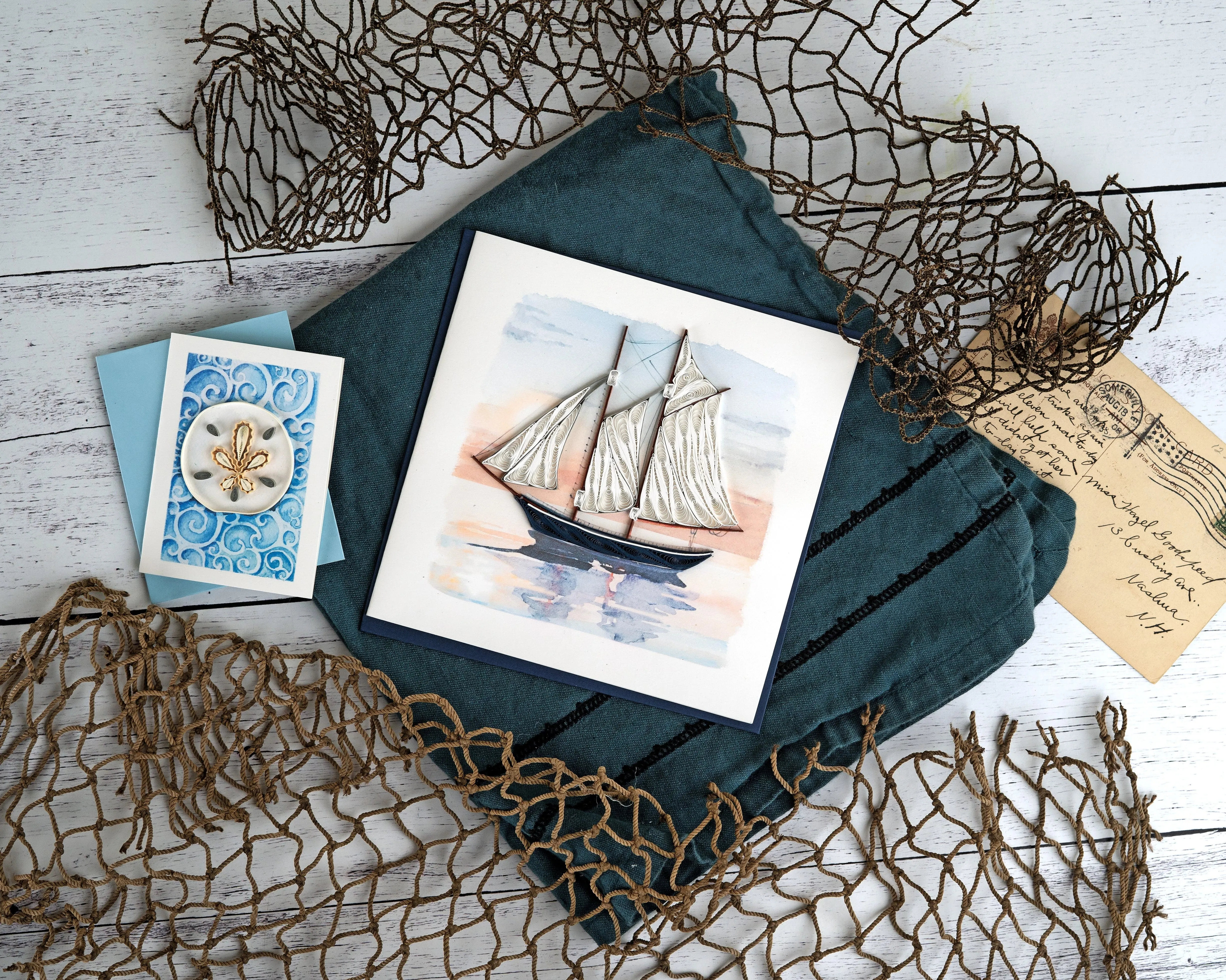 Quilled Schooner at Sunset Greeting Card