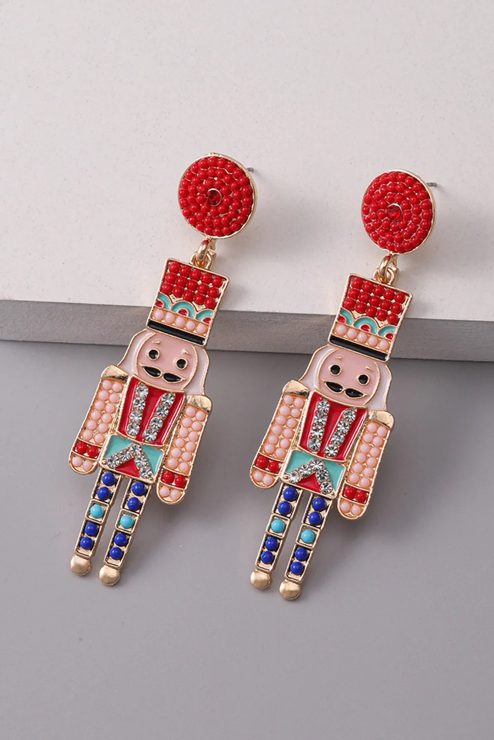 Racing Red Beaded Christmas Nutcracker Earrings