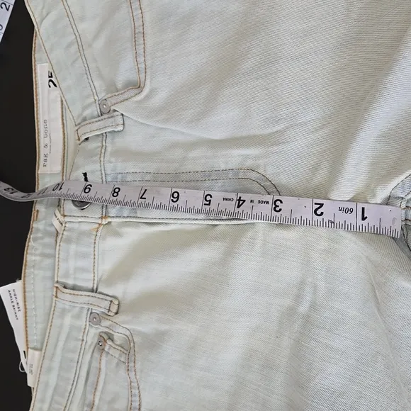 Rag &amp; Bone High White Wash Denim Distressed High-Rise Sits Below Waist Size 25