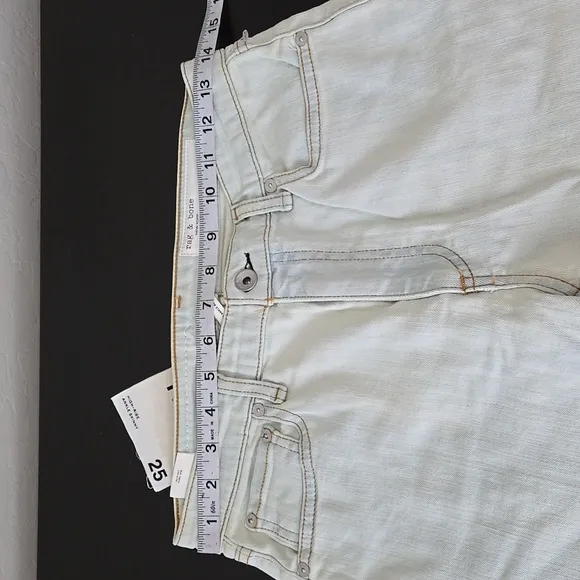 Rag &amp; Bone High White Wash Denim Distressed High-Rise Sits Below Waist Size 25