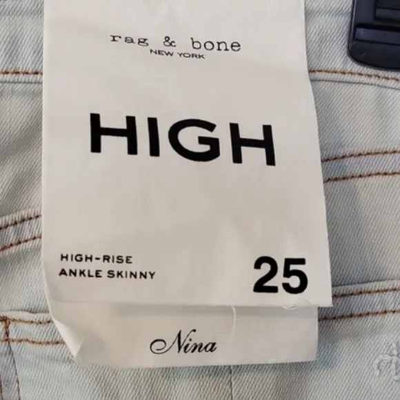 Rag &amp; Bone High White Wash Denim Distressed High-Rise Sits Below Waist Size 25