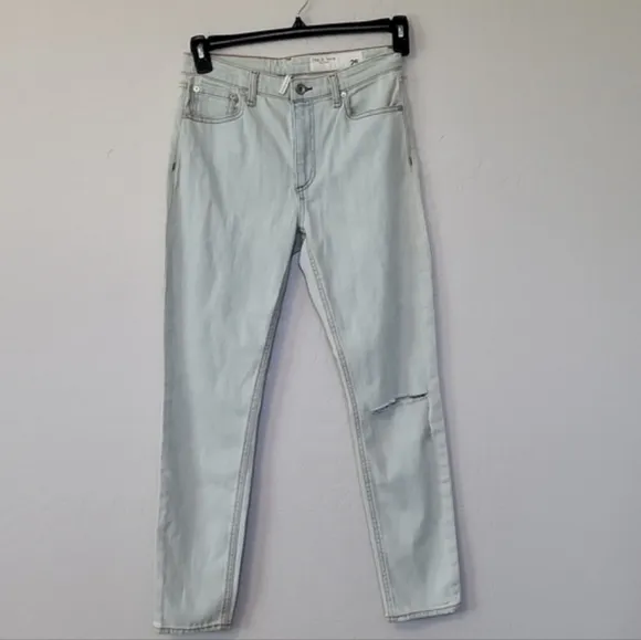 Rag &amp; Bone High White Wash Denim Distressed High-Rise Sits Below Waist Size 25