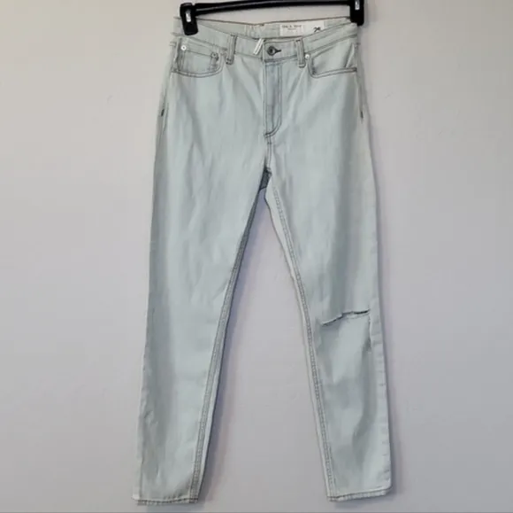 Rag &amp; Bone High White Wash Denim Distressed High-Rise Sits Below Waist Size 25