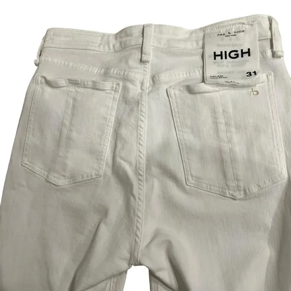Rag &amp; Bone Nina High Rise Ankle Skinny Button Fly White Stretch Denim NWT Sz 31