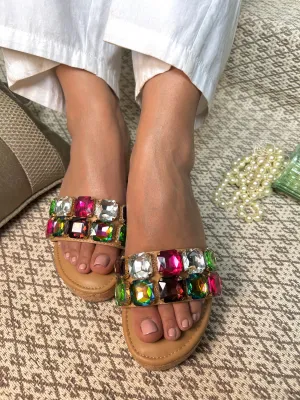 Rainbow Glam Wedge Sandals