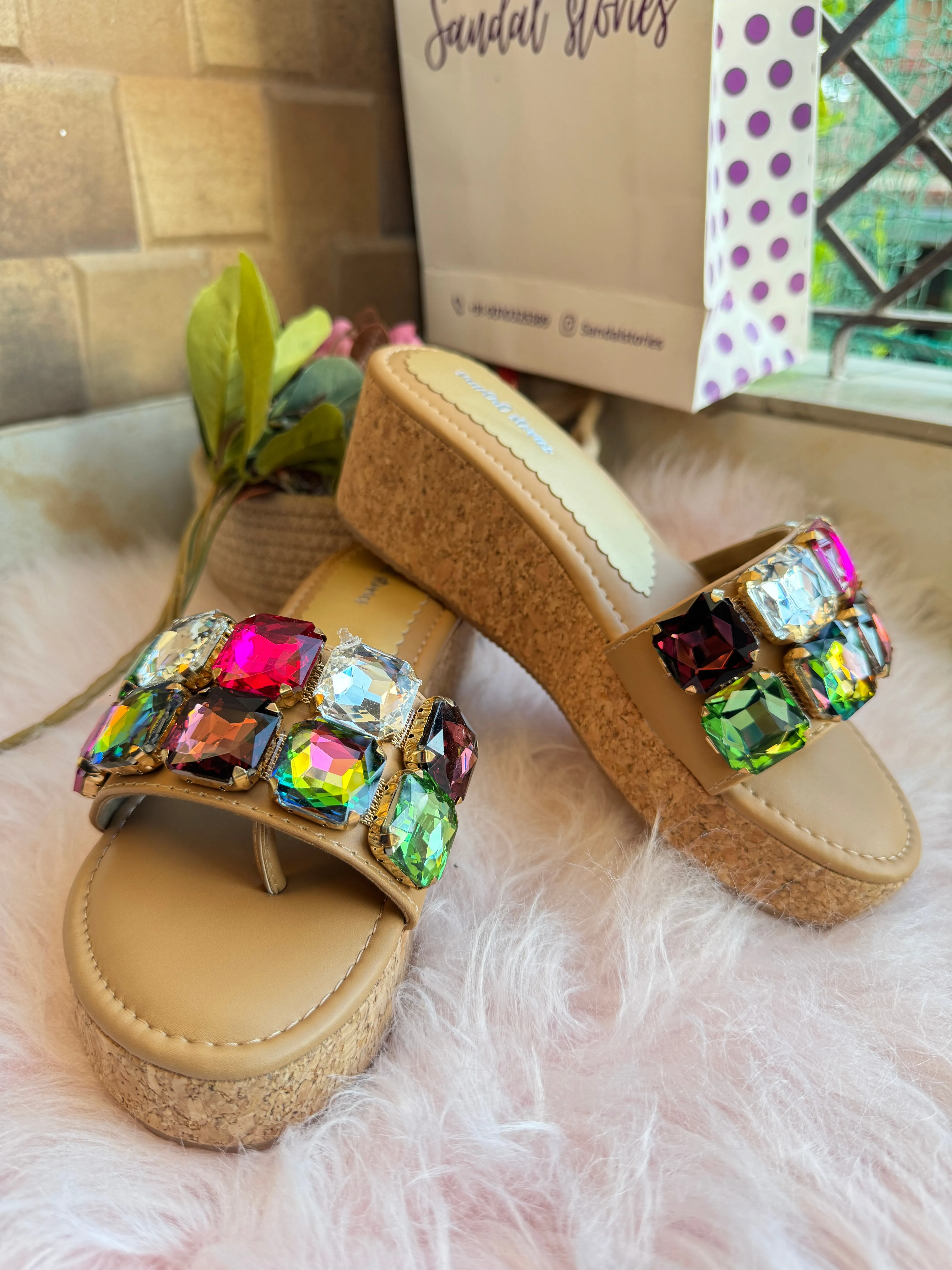 Rainbow Glam Wedge Sandals