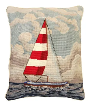 Red & White Sailboat 20x16 Needlepoint Pillow