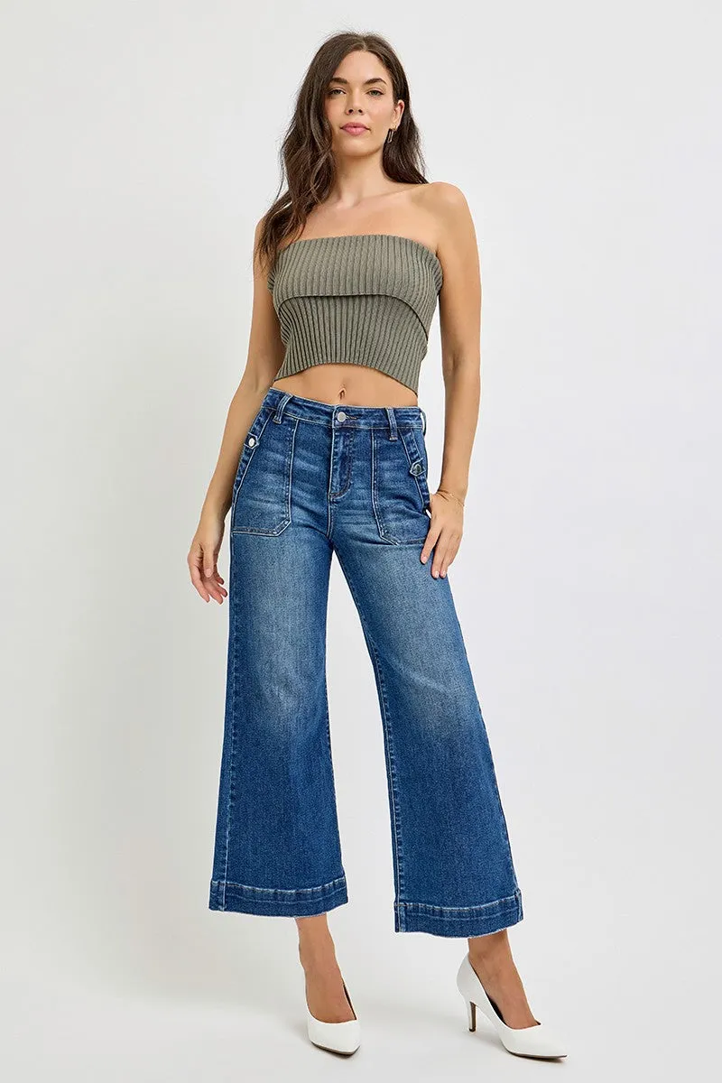 Risen High Rise Ankle Wide Leg Patch Front Pocket