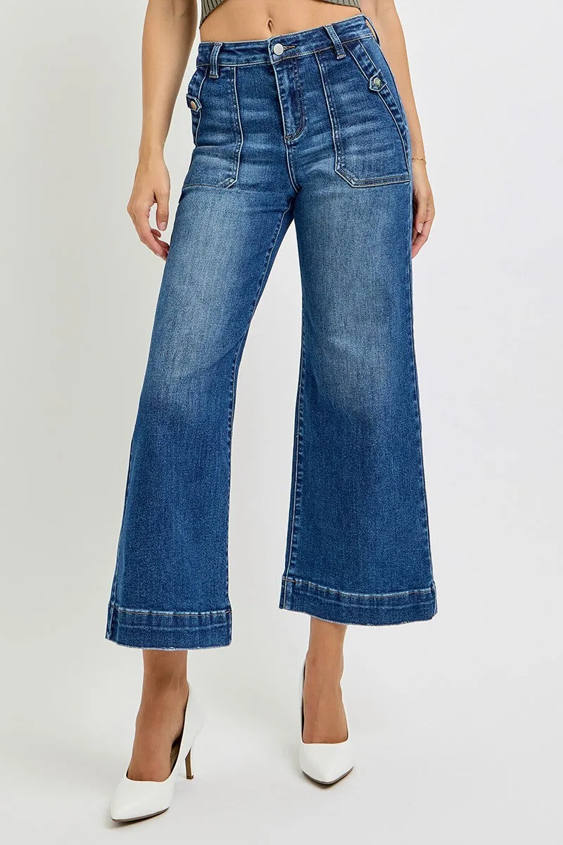 Risen High Rise Ankle Wide Leg Patch Front Pocket