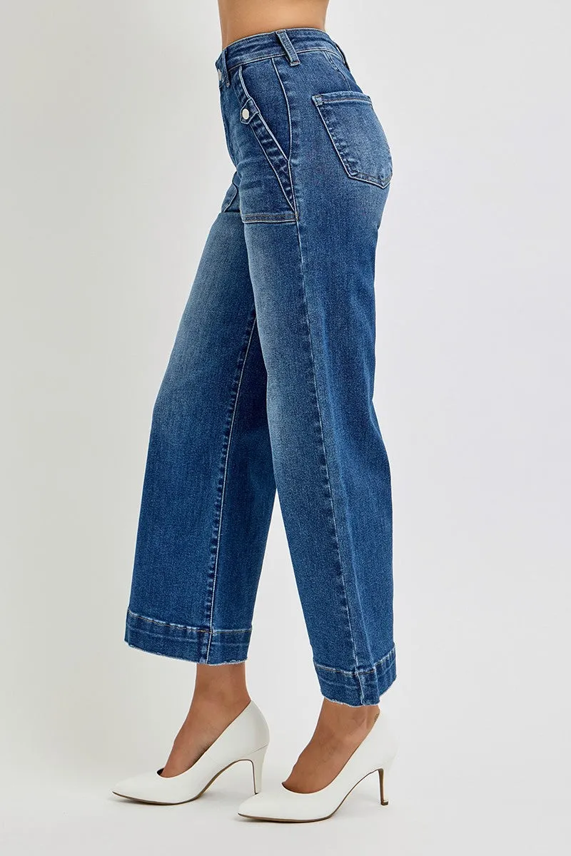 Risen High Rise Ankle Wide Leg Patch Front Pocket