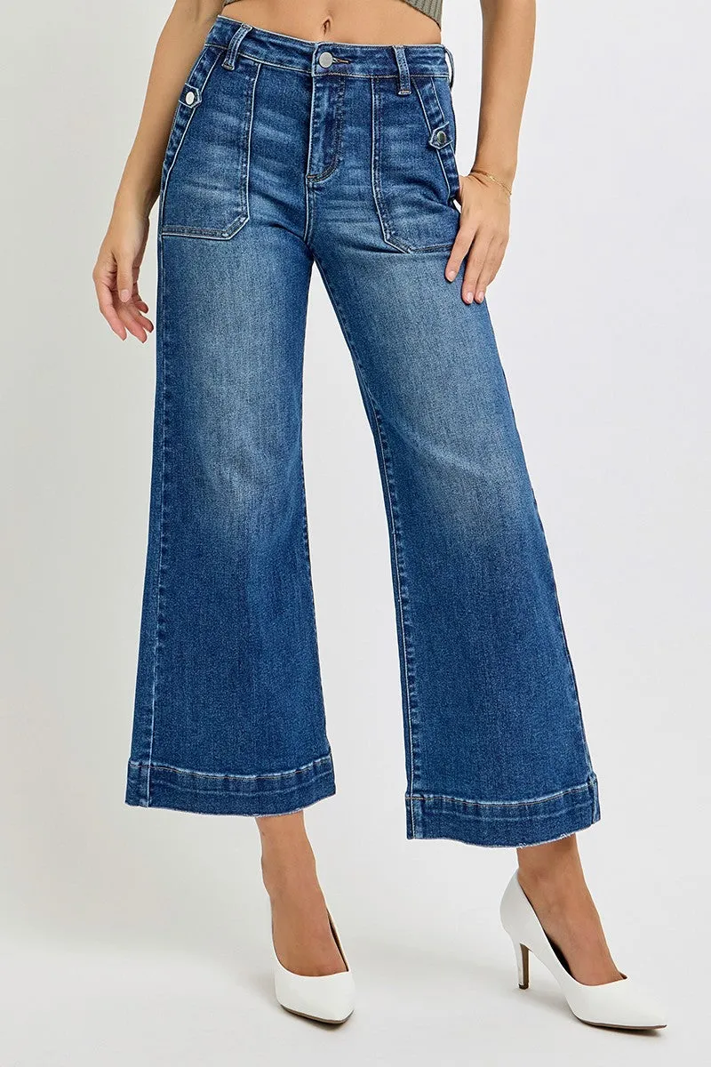 Risen High Rise Ankle Wide Leg Patch Front Pocket