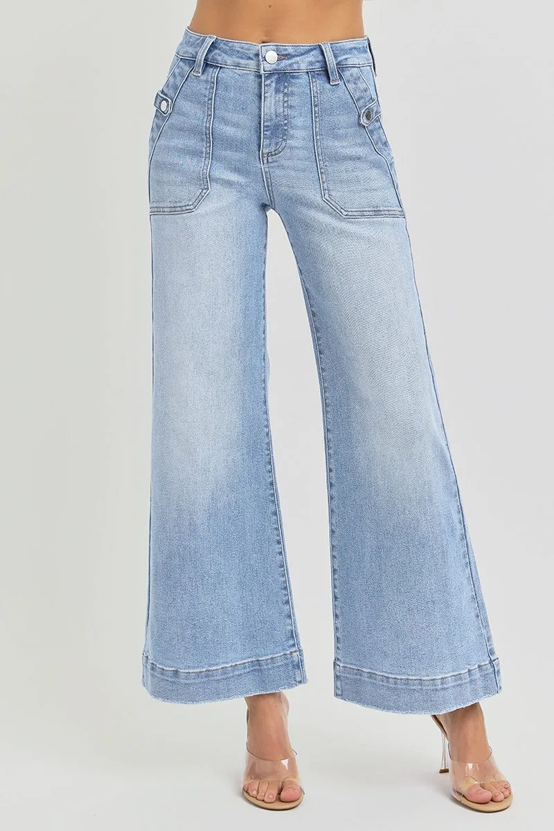 Risen High Rise Ankle Wide Leg Patch Front Pocket