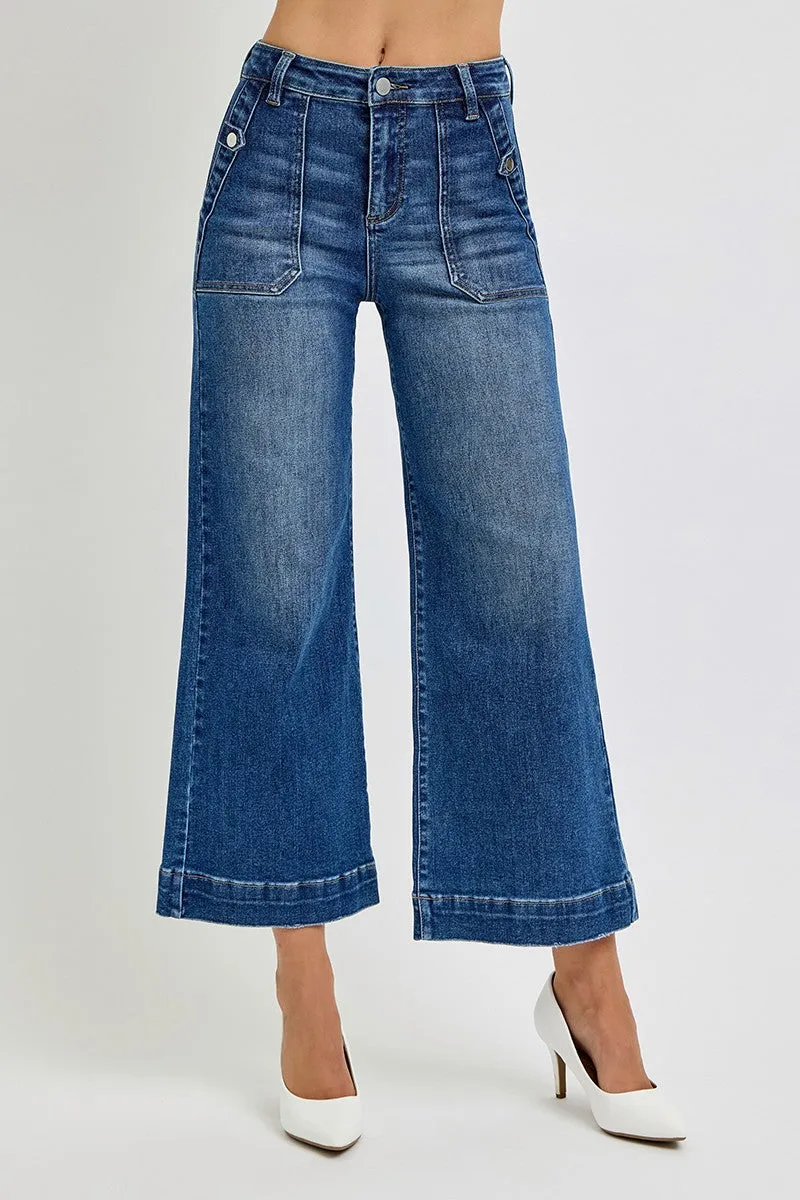Risen High Rise Ankle Wide Leg Patch Front Pocket