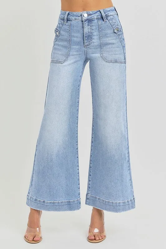 Risen High Rise Ankle Wide Leg Patch Front Pocket