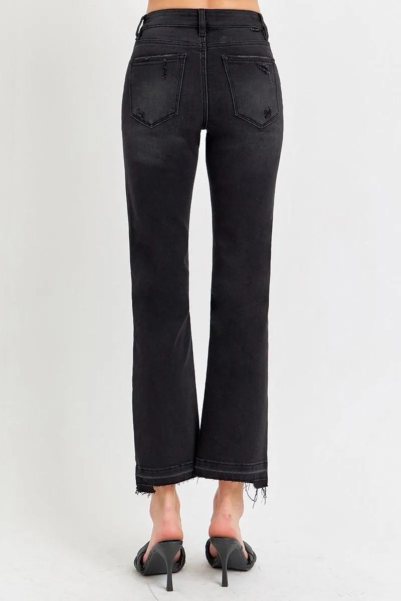 Risen Mid-Rise Ankle Straight Black Wash Jeans