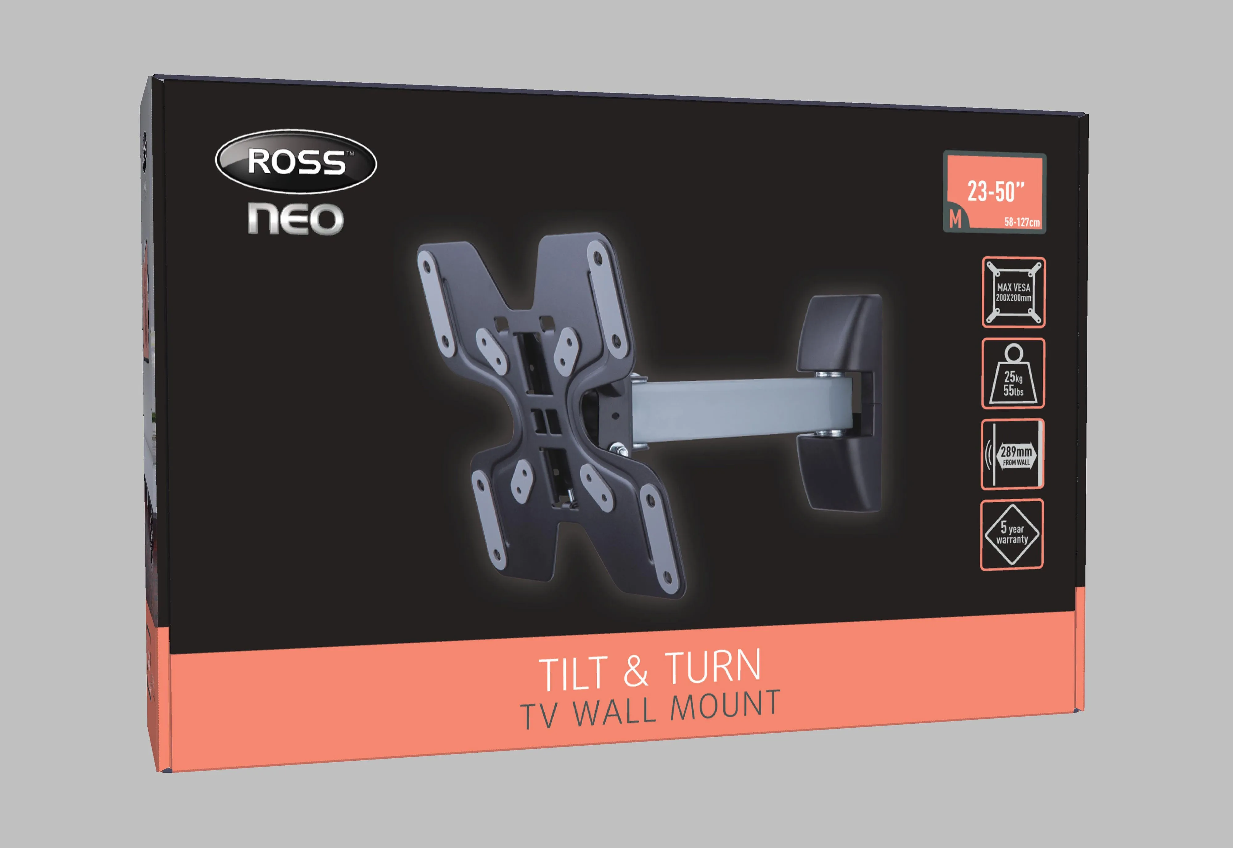 Ross LN2SA200 Neo MK2 Single Arm Tilt TV Mount 200 VESA