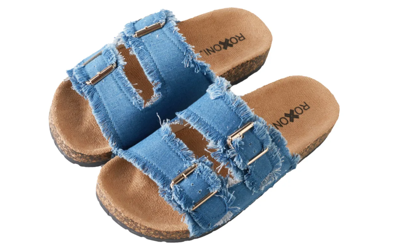 Roxoni Women's Comfort Flat Sandals Double Buckle Adjustable Straps Flat Slides Footbed Suede