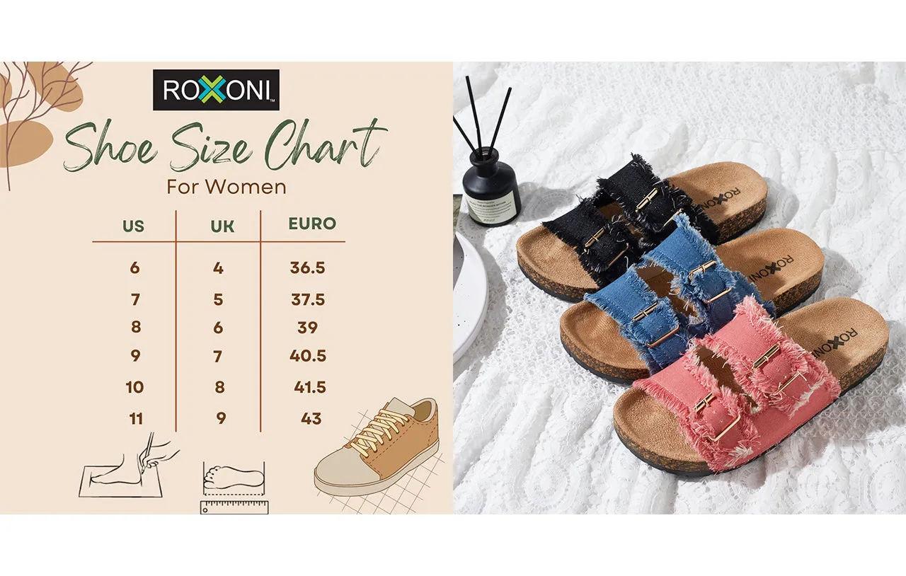 Roxoni Women's Comfort Flat Sandals Double Buckle Adjustable Straps Flat Slides Footbed Suede