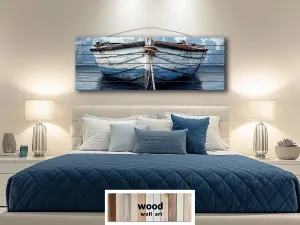Rustic Old Blue Boat Long Narrow Real Wood Wall Art