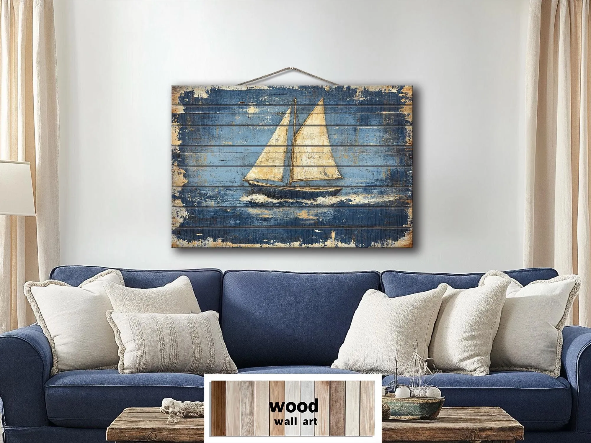 Rustic Sailboat Wood Sign Wall Art For Beach House