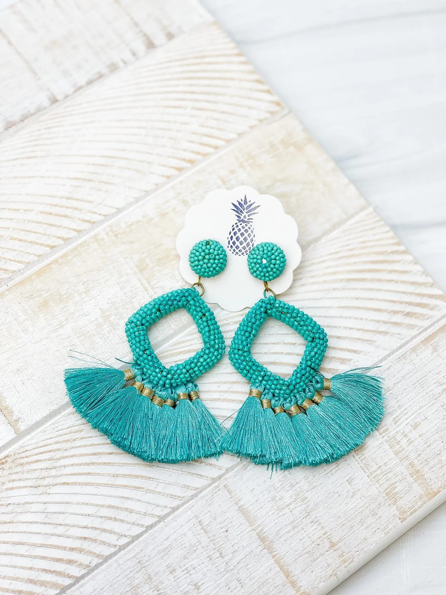 Seed Bead Fringe Dangle Earrings - Turquoise