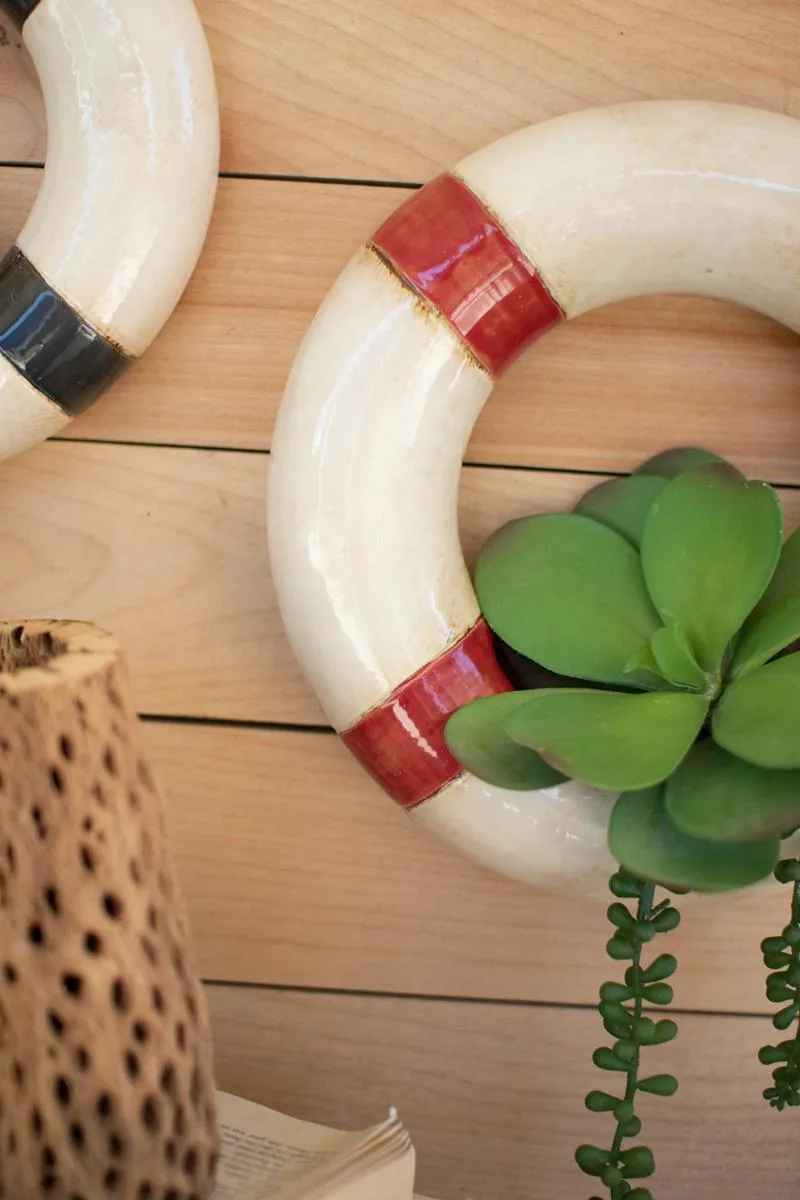 Set of 2 Ceramic Life Ring Wall Planters