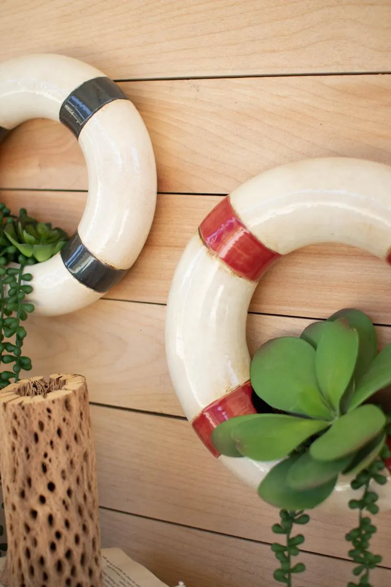 Set of 2 Ceramic Life Ring Wall Planters