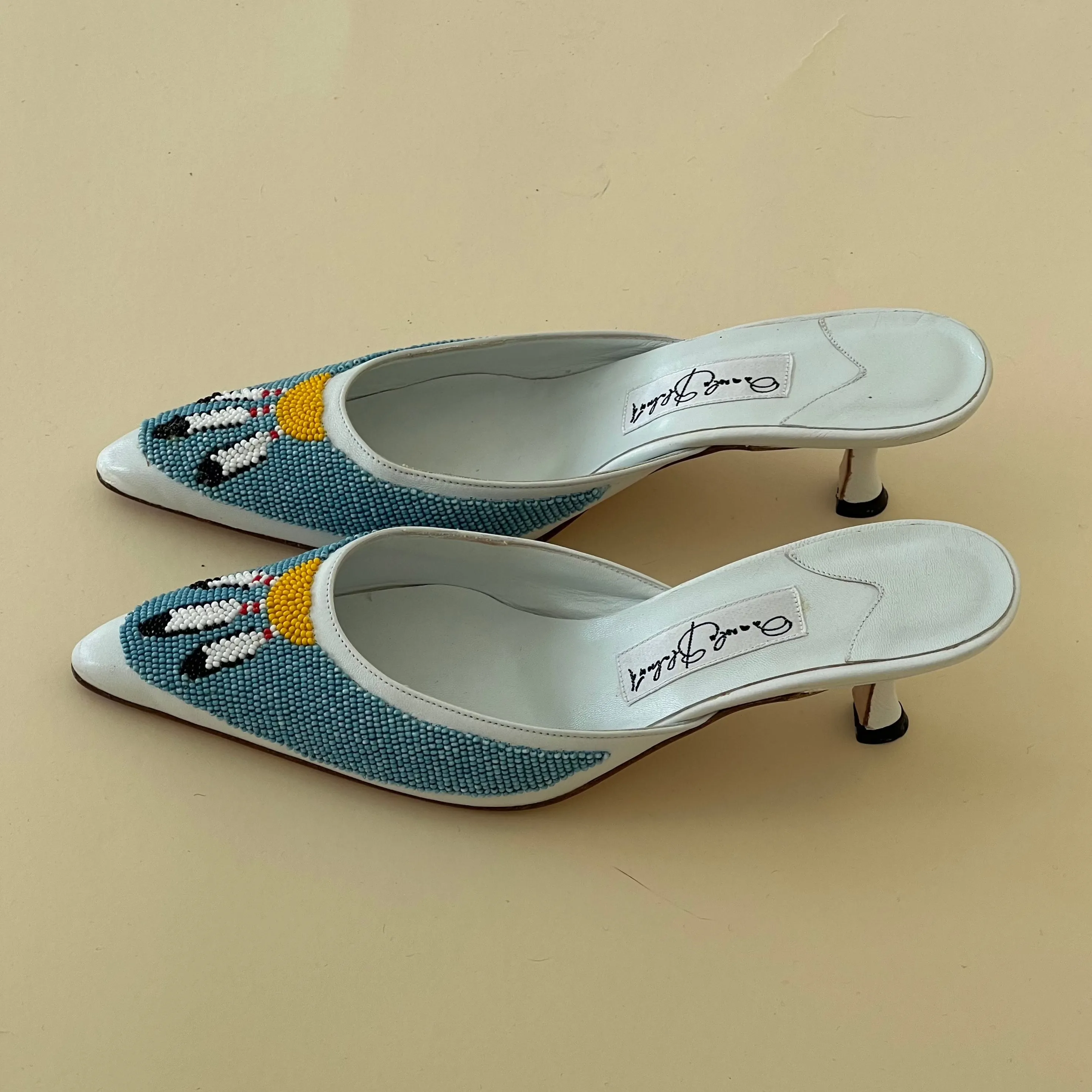 Signed Manolo Blahnik Beaded Mules (37.5)