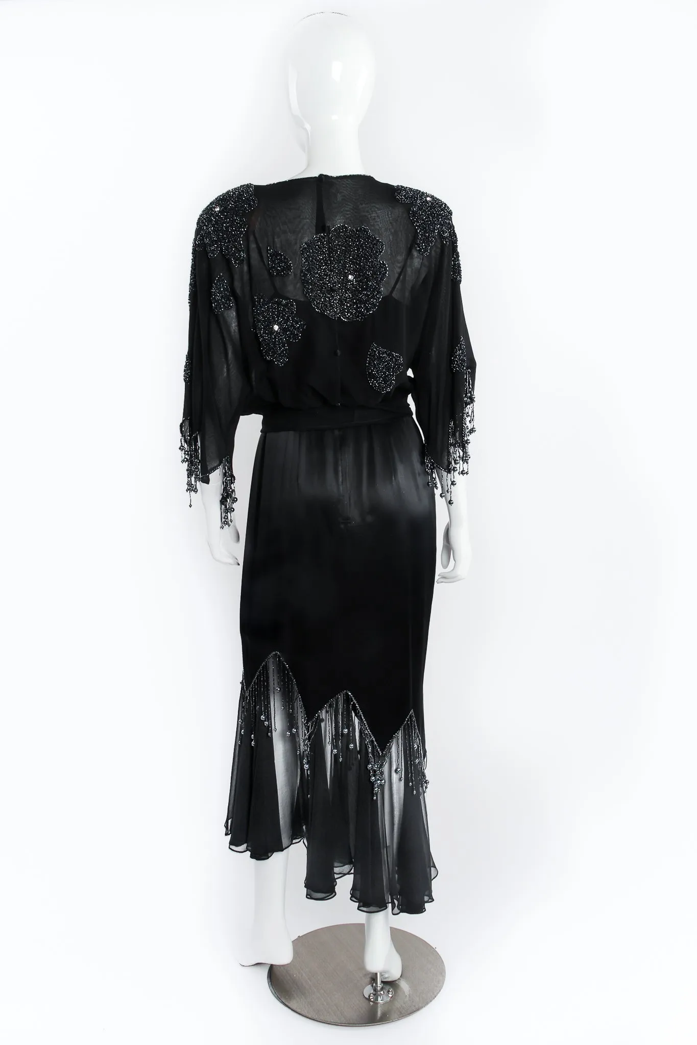 Silk Chiffon Satin Beaded Fringe Dress