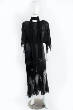 Silk Chiffon Satin Beaded Fringe Dress