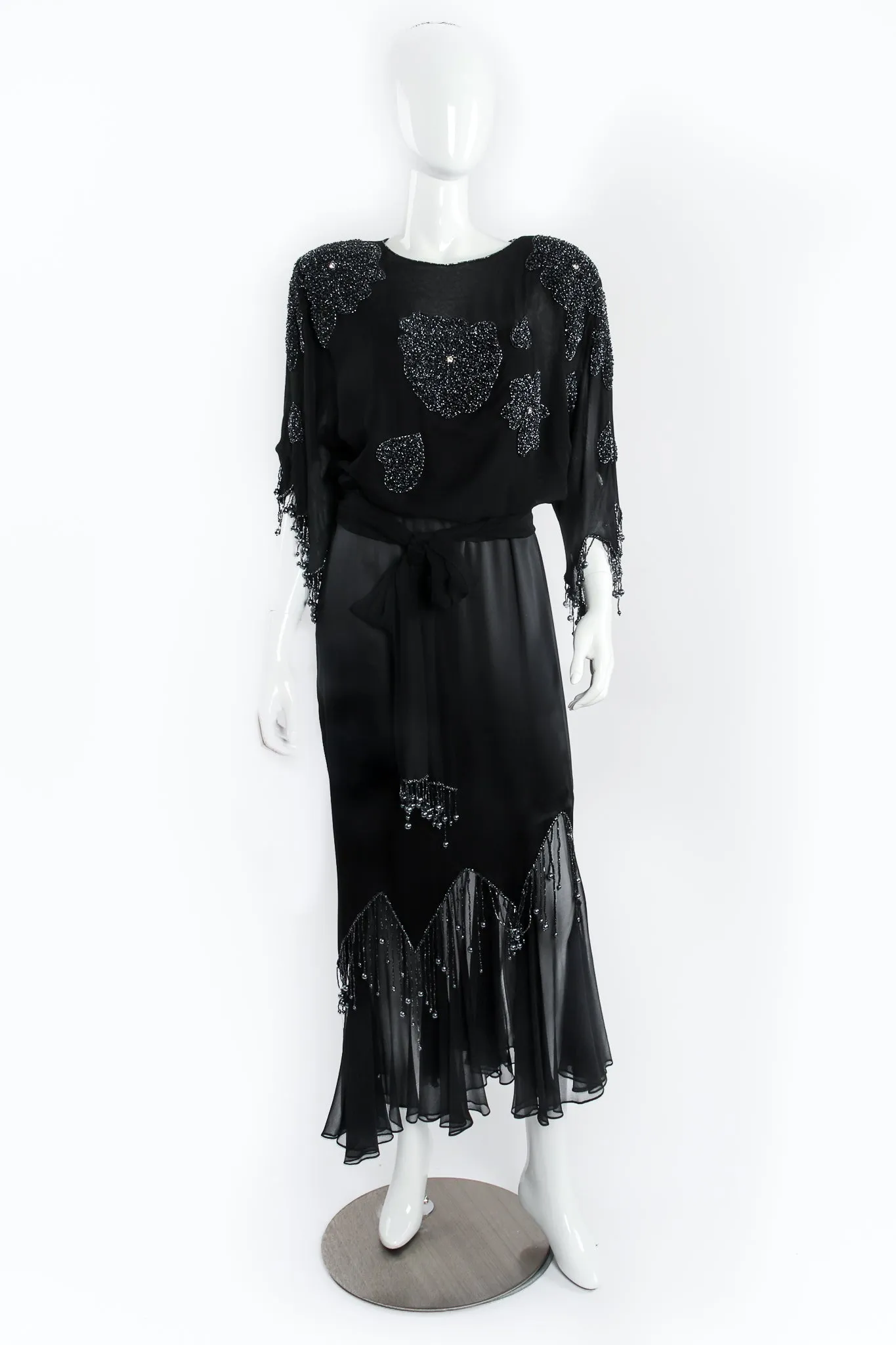 Silk Chiffon Satin Beaded Fringe Dress