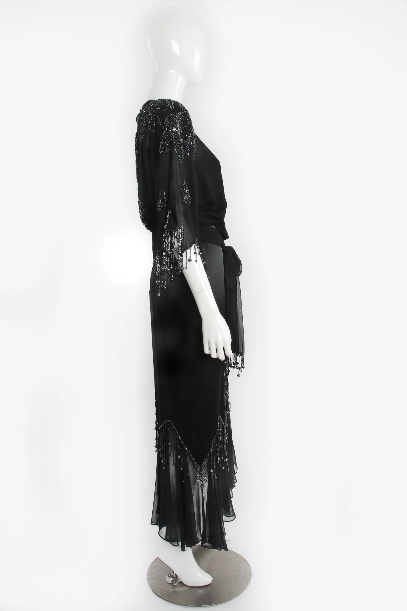 Silk Chiffon Satin Beaded Fringe Dress