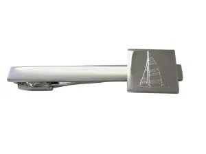 Silver Toned Etched Nautical Sail Boat Square Tie Clip