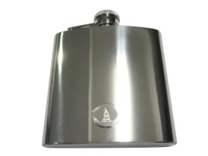 Silver Toned Etched Oval Nautical Sail Boat 6oz Flask