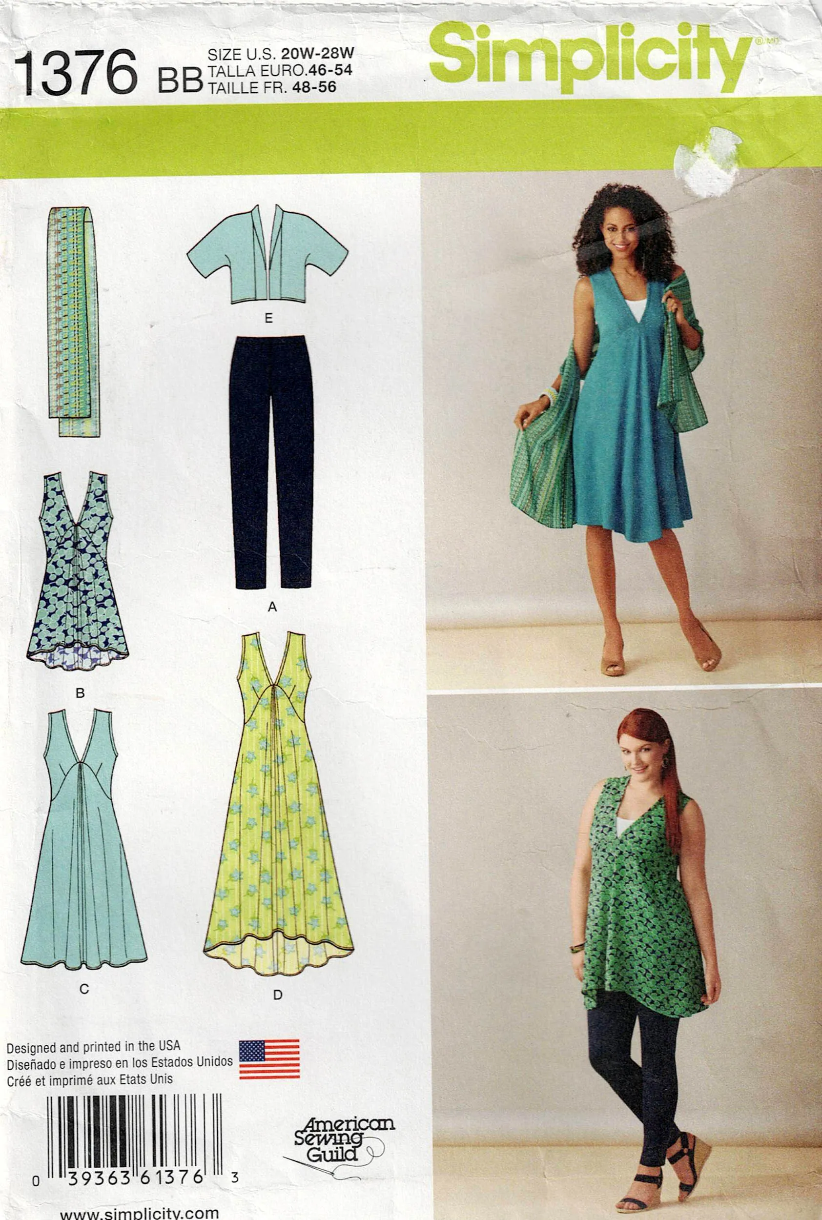 Simplicity 1376 Womens Summer Capsule Wardrobe Out Of Print Sewing Pattern Size 20W - 28W UNCUT Factory Folded