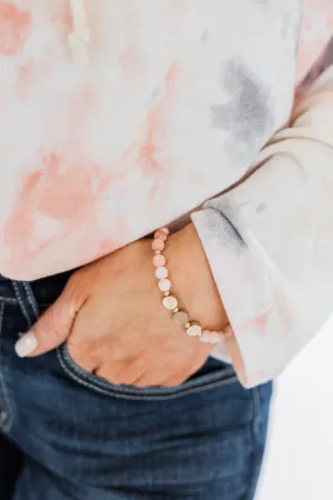 Single Marble Beaded Bracelet- Pink & Gold