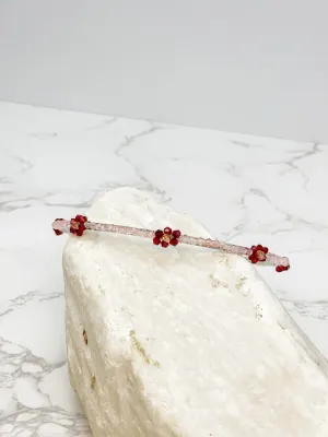 Skinny Flower Beaded Headband - Pink