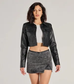 Sleek Fave Faux Leather Cropped Trucker Jacket