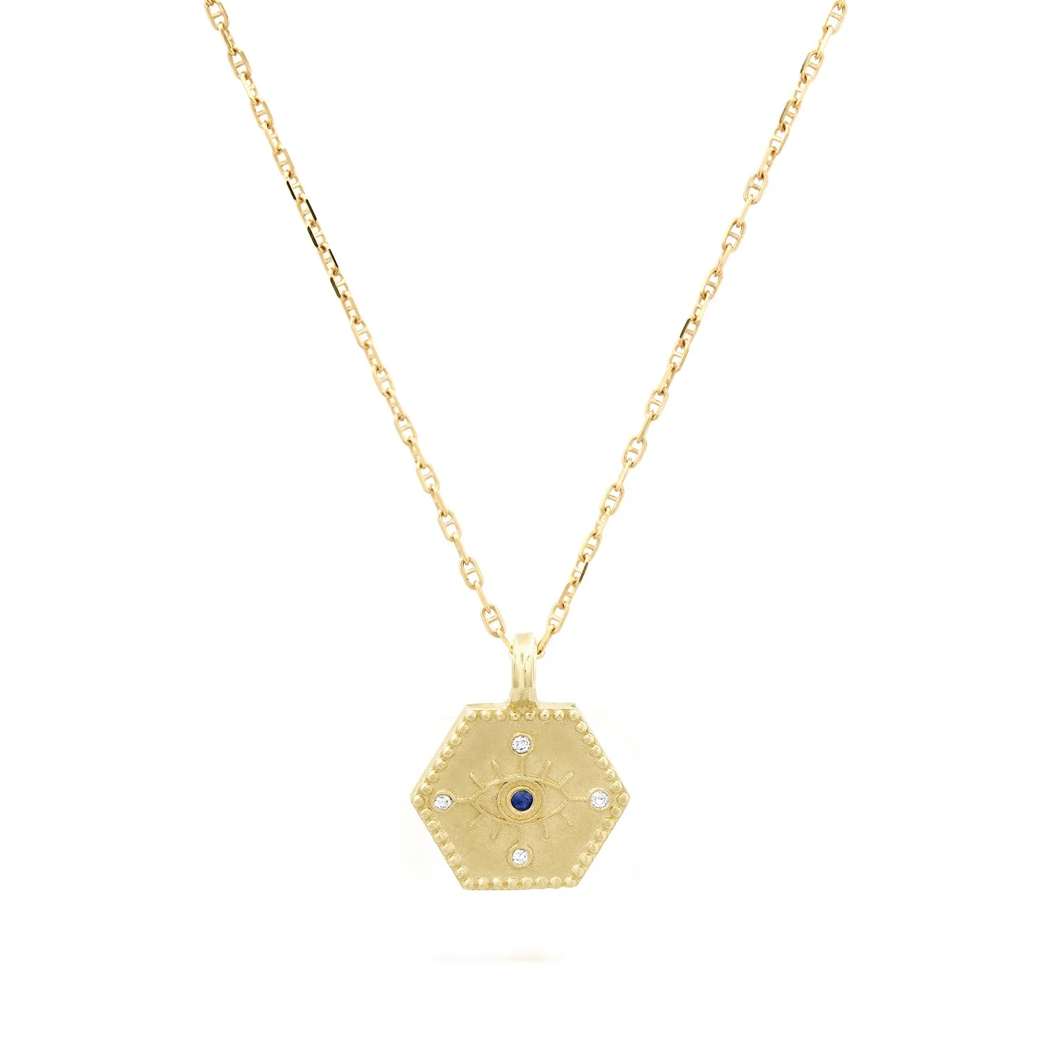 Small 14k Diamond & Sapphire Evil Eye Pendant Necklace