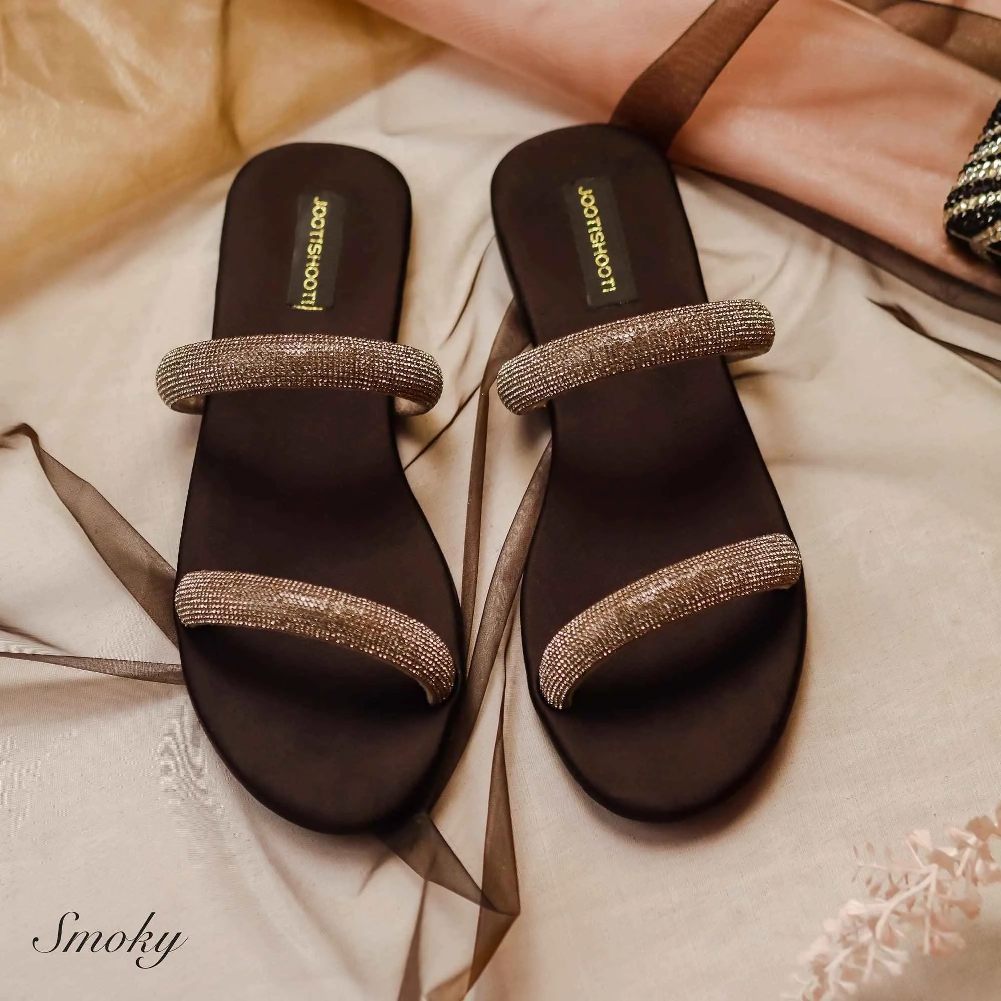 Smoky Two Strap Diamanté Slides