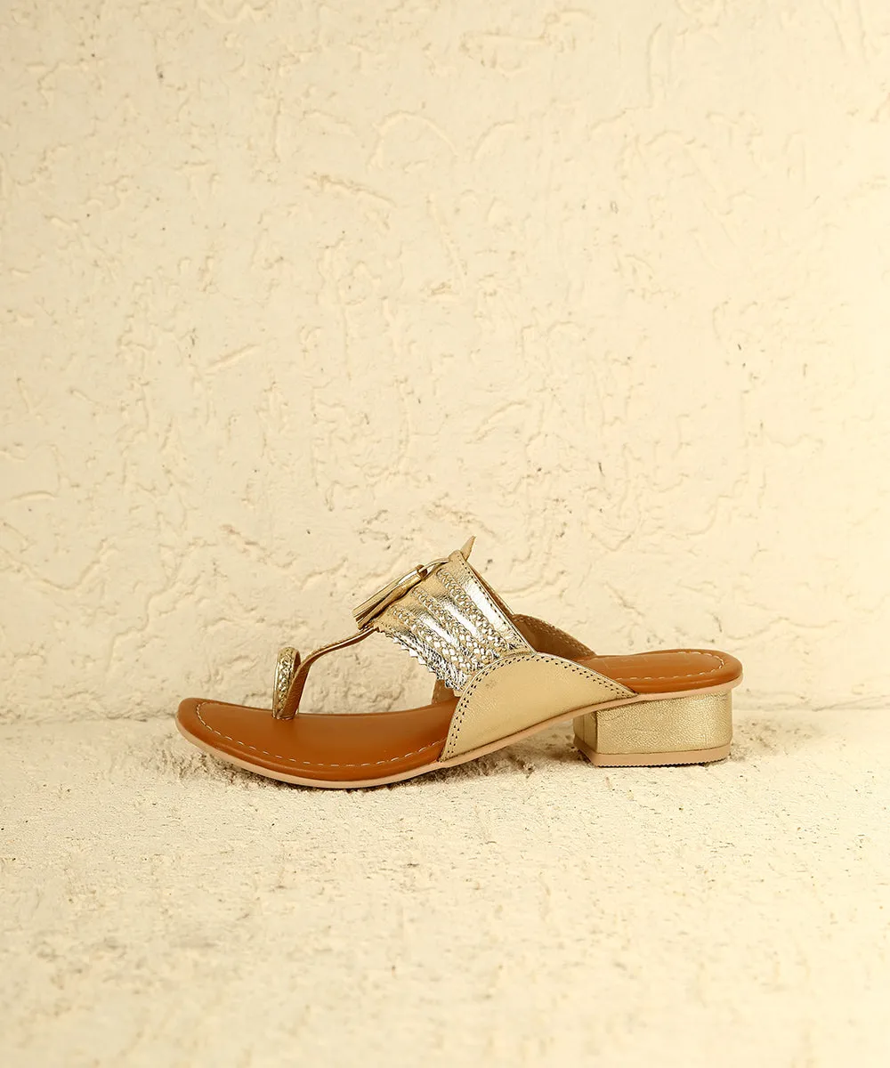 Sonya Gold Small Heel Sandals