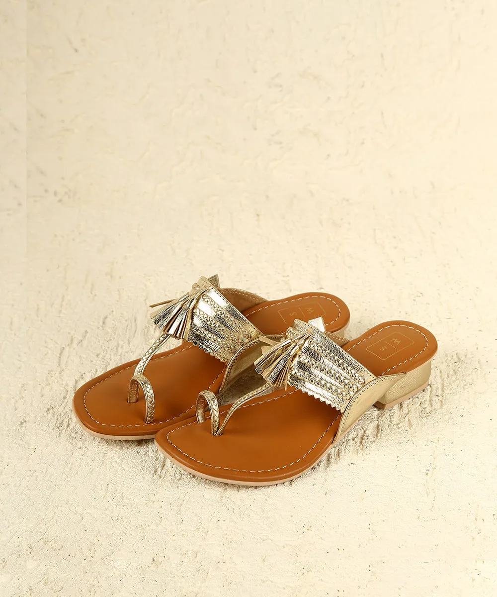 Sonya Gold Small Heel Sandals