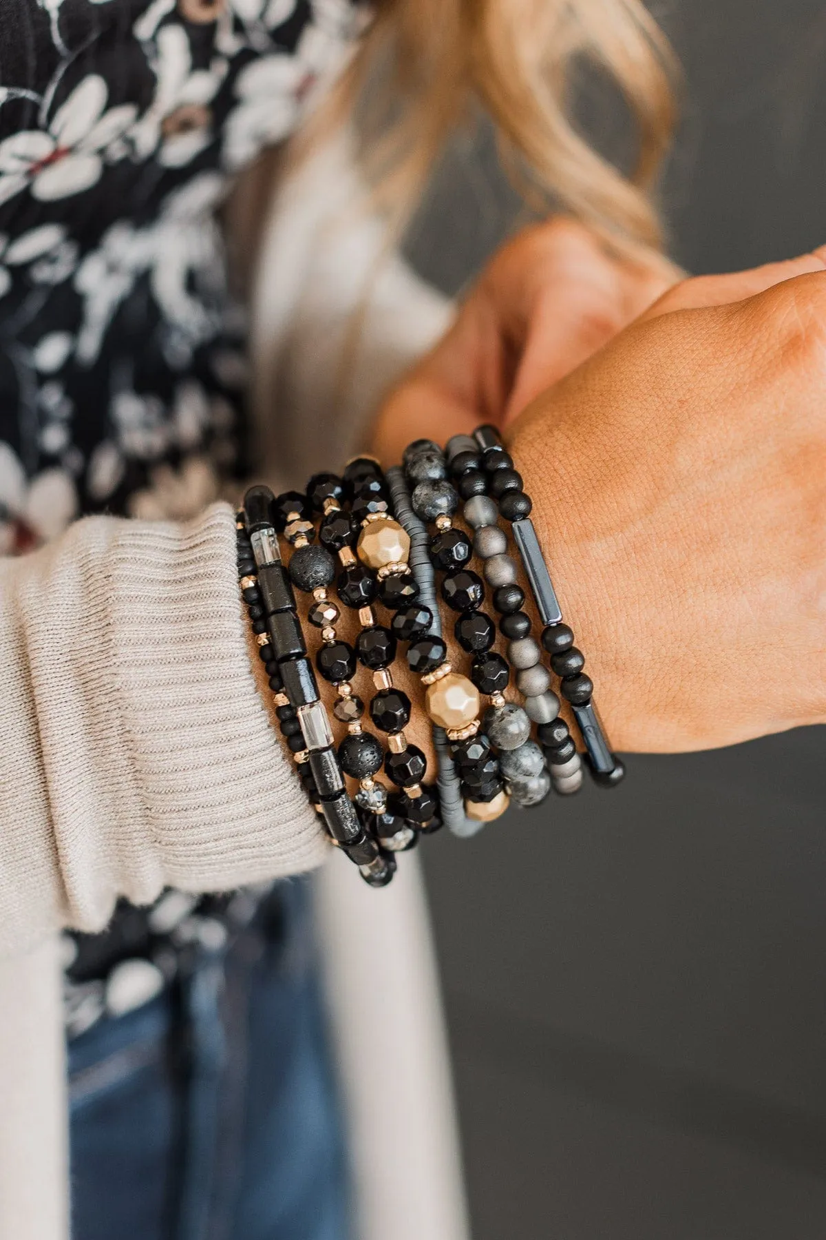 Spark Of Love Stackable Bracelet Set- Black