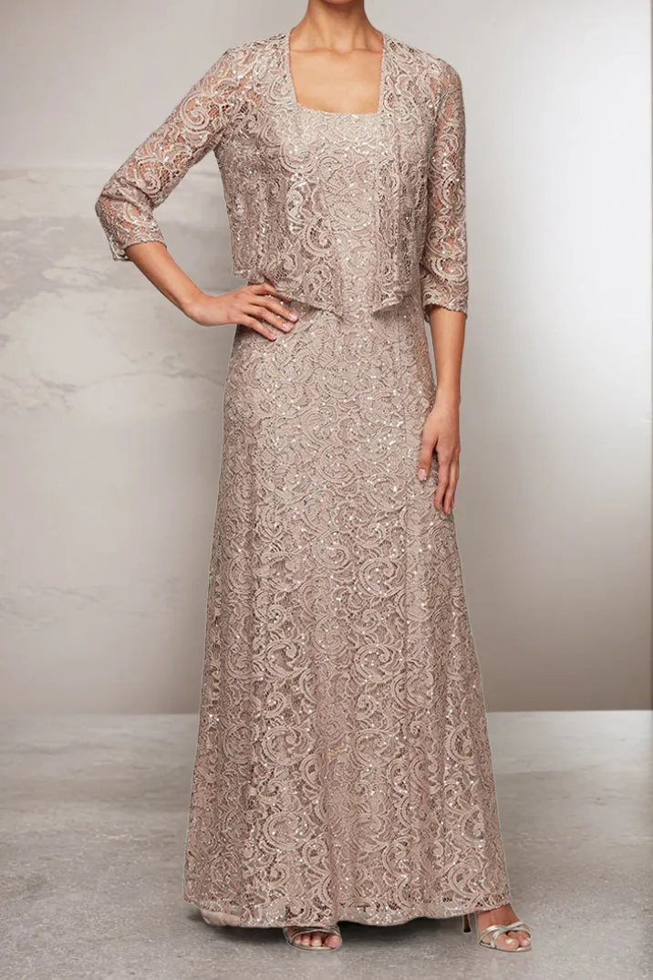 Square Neck Lace 2 Pieces A Line Ankle Length Mother of The Bride Dress