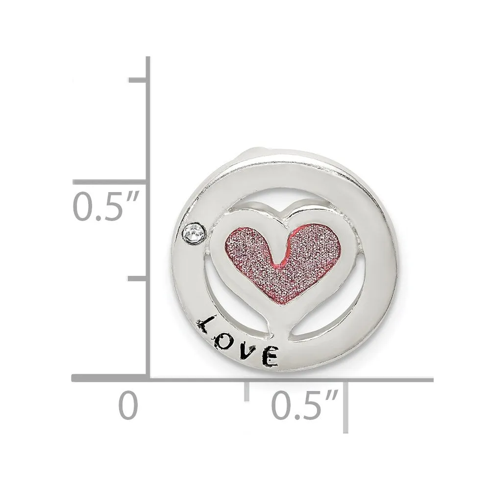 Sterling Silver Glitter Infused & CZ Heart Chain Slide