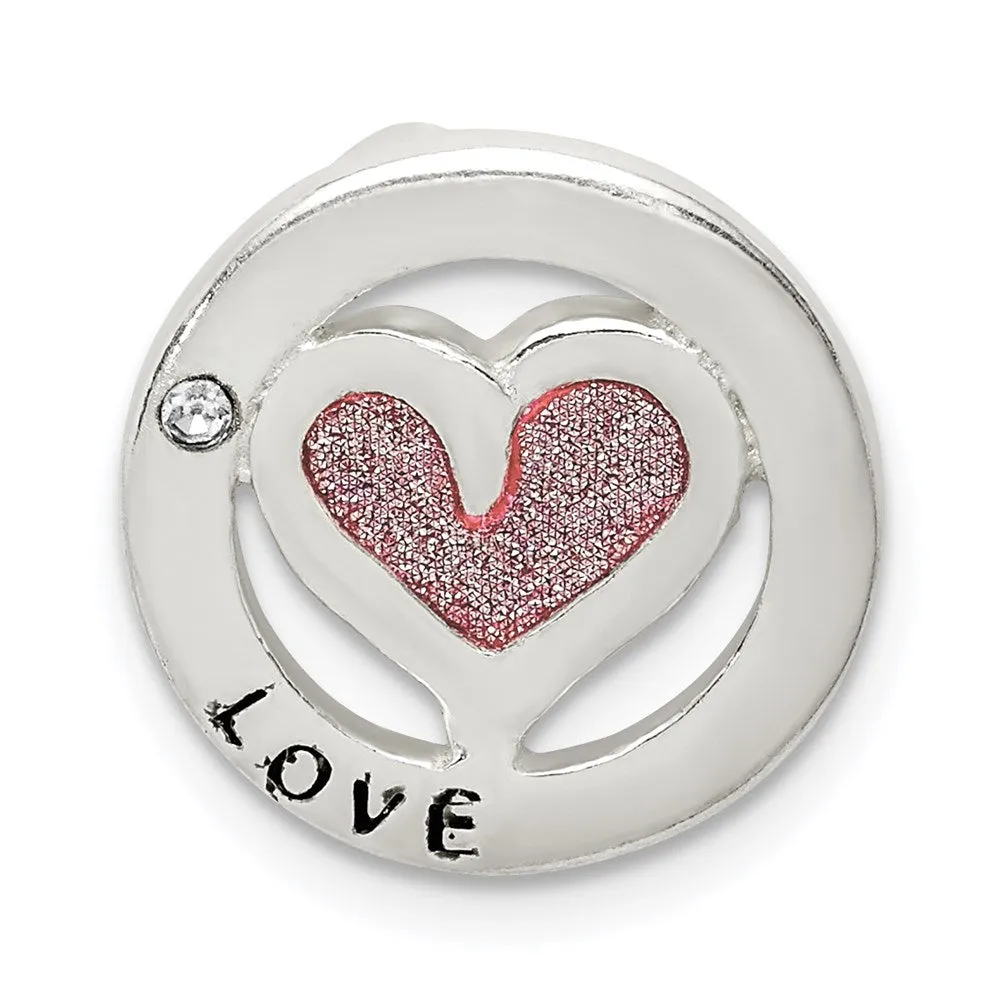 Sterling Silver Glitter Infused & CZ Heart Chain Slide