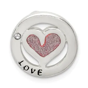 Sterling Silver Glitter Infused & CZ Heart Chain Slide