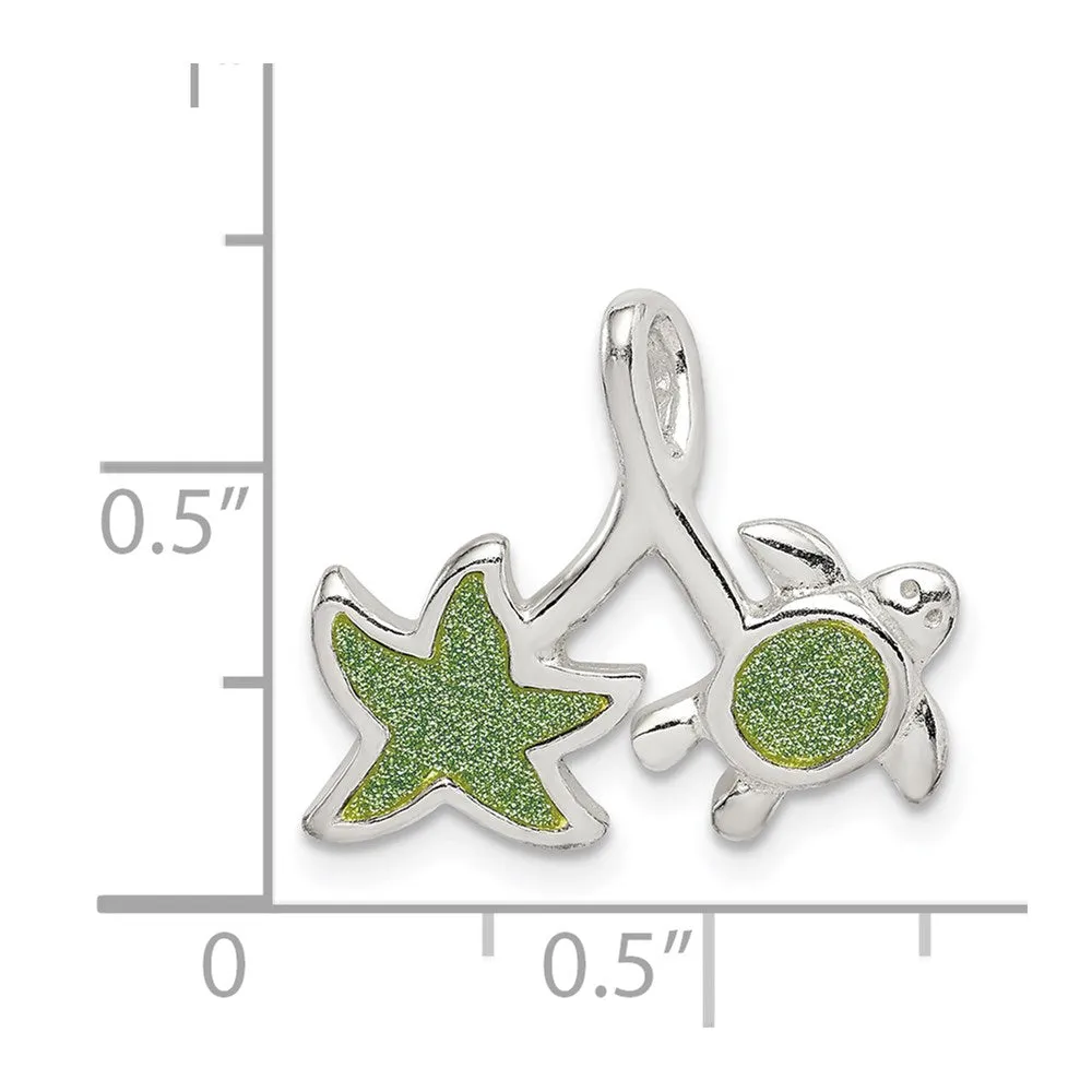 Sterling Silver Glitter Infused Star Fish and Turtle Chain Slide